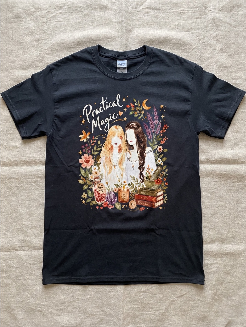 Practical Magic Sisters Floral Witchy Graphic T-shirt Black Mystic Movie Tee